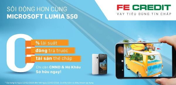 Cơ hội mua trả góp Lumia 550 trả trước 0 đồng lãi suất 0